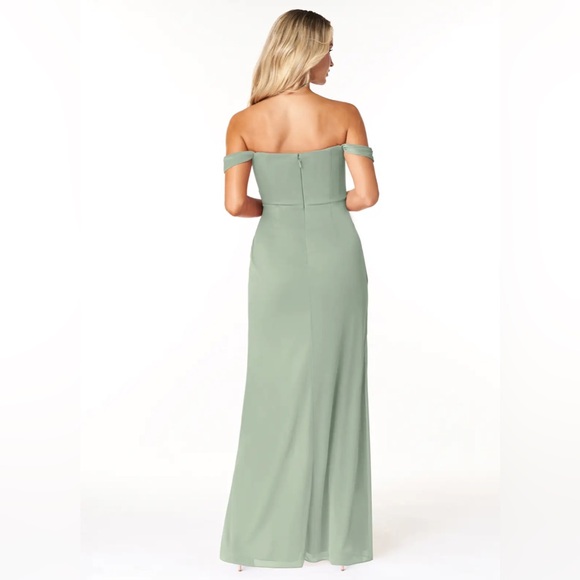 Azazie Tessa Off-Shoulder Dress In Dusty Sage With Garment Bag - Picture 6 of 9